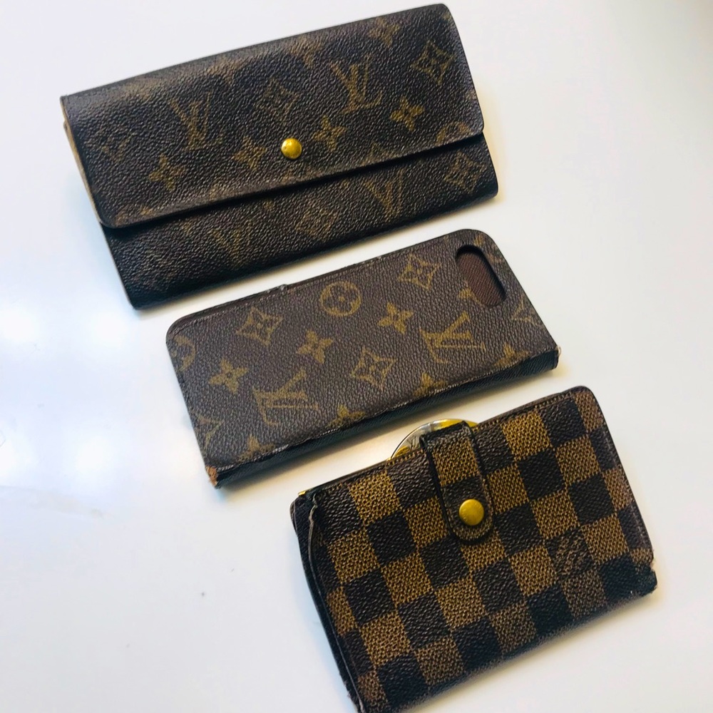 SET - 3 LOUIS VUITTON Monogram Ebene Wallet Folio